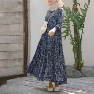 Women Round Neck Long Sleeve Floral Print Tiered Maxi Dress Bohemian Loose Button Front Flowy Elegant A-Line Dress