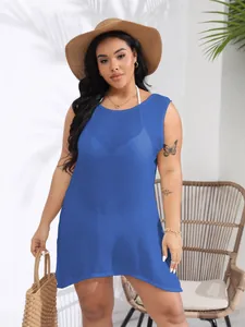 Elegantes ärmelloses Strandkleid in Königsblau für Damen in großen Größen für den Urlaub