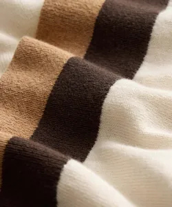 Detailed close-up showing the soft premium striped knit fabric texture for men's polo shirt