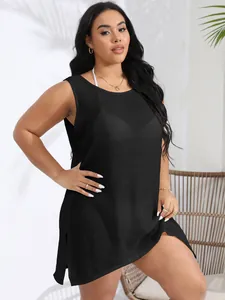 Stilvolles schwarzes ärmelloses Strandkleid in Übergröße für Ihren Strandurlaub