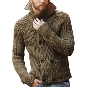 Gilet en maille à double boutonnage pour homme avec col montant, élégant style d'hiver