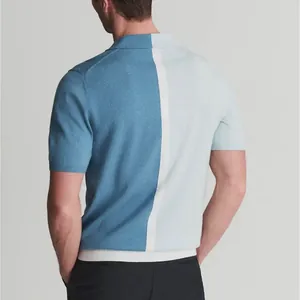 Back view of men's color-block knitted Polo shirt showing fine fabric texture.