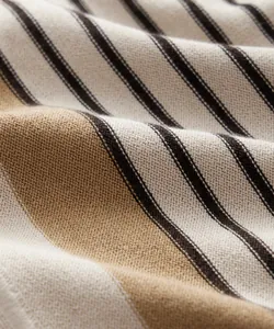 Detailed macro shot of breathable striped knit fabric for men's summer polo shirt BK0050