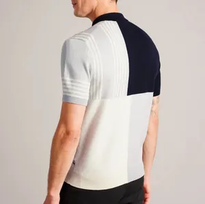 Vue arrière d'un polo en maille à manches courtes pour hommes avec design patchwork