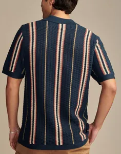 Back view of men's hollow knit polo shirt showing striped pattern and texture