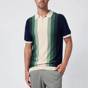 Men's casual slim fit multi-color vertical striped knit Polo shirt with classic collar