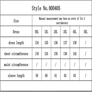 Detailed size chart for plus size ethnic maxi dress showing measurements for 0XL to 5XL