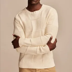 Maglione in Maglia Uomo Retro a Scacchiera Vintage Girocollo Pullover Casual Largo a Maniche Lunghe Top