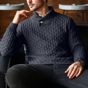 Men's business casual shawl collar sweater with elegant basket-weave knit texture