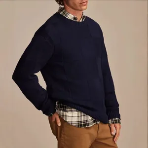 Maglione da uomo in maglia a scacchi blu navy retrò per un abbigliamento casual autunnale