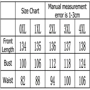 Detailed size chart for plus size women's red V-neck elegant long sleeve dress from 0XL to 4XL