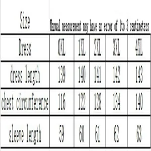 Detailed size chart for loose plus size maxi dress showing length and chest dimensions