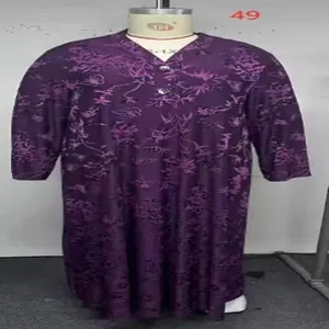 Robe longue imprimée ethnique violette à col en V, coupe ample grande taille