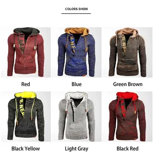 Sudadera de punto con capucha para hombre en varios colores con diseño de media cremallera