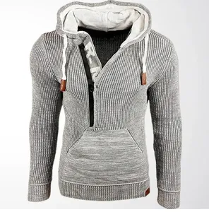Sudadera de punto gris con bloques de color para hombre, textura de canalé y media cremallera