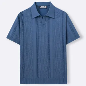 Gebreid poloshirt voor heren van ijszijde in blauw met strepen