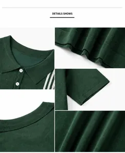 Detalles del polo de punto verde business casual con rayas de contraste en las mangas