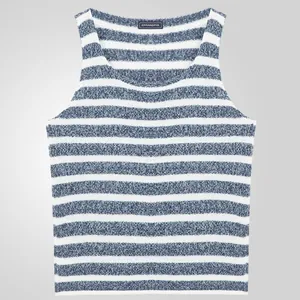 Men's summer casual sleeveless striped knit vest in blue and white horizontal patterns