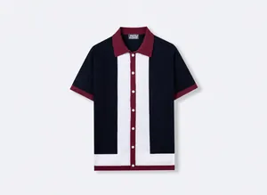 Vorderansicht der Herren Strick-Polo-Strickjacke im Color-Block-Design in Marineblau