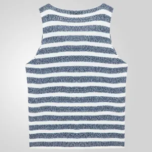 Casual men's blue and white striped knitted sleeveless vest for summer sport and leisure