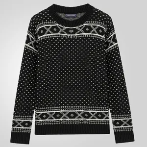 Clásico jersey de punto jacquard Fair Isle retro con diseño de punto grueso en blanco y negro