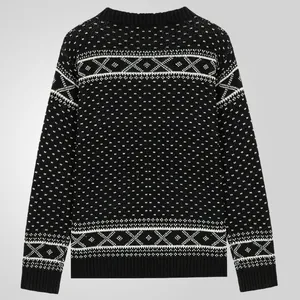 Vista trasera de un suéter de punto jacquard Fair Isle negro vintage para hombre