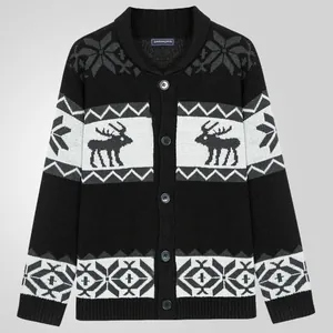 Elegante cardigan natalizio da uomo con motivi jacquard di renne e fiocchi di neve