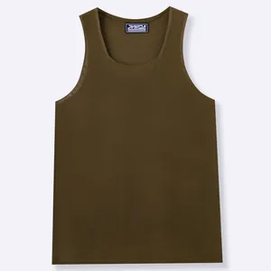 Camiseta de tirantes de punto verde oliva para hombre con cuello en U para el verano