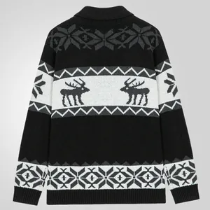 Cardigan natalizio classico da uomo con motivi festivi di renne e fiocchi di neve a maglia