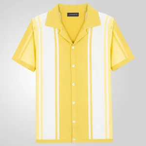 Camicia in maglia da uomo a righe gialle e bianche, polo a maniche corte