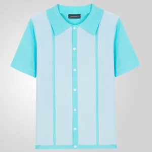Polo in maglia a maniche corte da uomo con strisce color block ciano e bottoni frontali