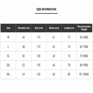Detailed size chart for heavy jacquard knit cardigan showing dimensions from M to 3XL.