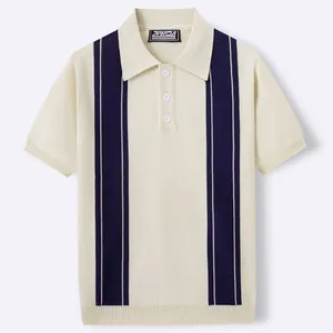 Polo in maglia a maniche corte da uomo con strisce verticali blu navy a contrasto di qualità