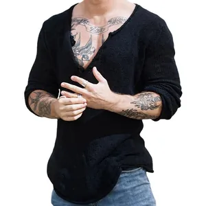 Amerikanischer Retro-Strickpullover für Herren mit V-Ausschnitt in Schwarz