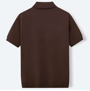 Macro view showing the back construction and knit texture of a brown polo shirt