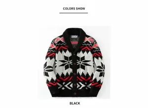 Retro etnische stijl gebreid herenvest met jacquardpatroon in zwart en rood voor herfst
