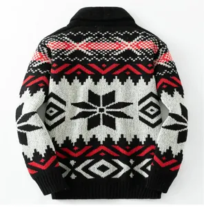 Achteraanzicht van het heren vintage etnisch jacquard gebreid vest met sneeuwvlok