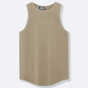 Herren Sport-Tanktop aus khakifarbenem, atmungsaktivem Mesh-Strickgewebe