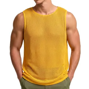 Atmungsaktives gelbes Sport-Netz-Tanktop für Herren, schnelltrocknend für das Training