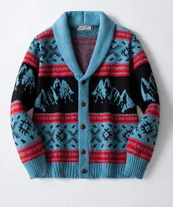 Herren Vintage Strickjacke mit Ethno-Muster, Schalkragen und Knopfverschluss Detail