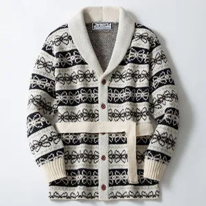 Men's vintage pattern shawl collar knit cardigan with a stylish adjustable waist belt