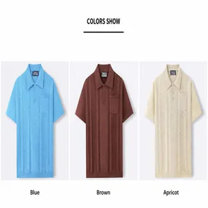 Men's stylish ribbed short-sleeve knitted Polo shirts in blue, brown, and apricot color options