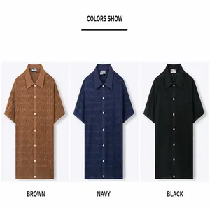 Three colors of men's jacquard short-sleeved knitted polo shirts shown side by side