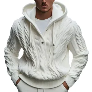 Premium Herren-Kapuzenpullover in Weiß mit 3D-Zopfmuster und dicker, warmer Texturierung