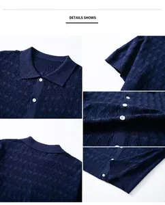 Close-up of dark jacquard texture on men's short-sleeved knitted Polo shirt