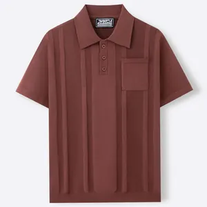 Classic men's short sleeve knit Polo shirt with vertical ribbing and functional chest pocket