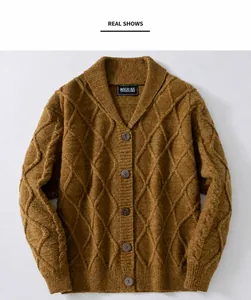 American vintage thick cable knit cardigan with shawl collar and decorative buttons