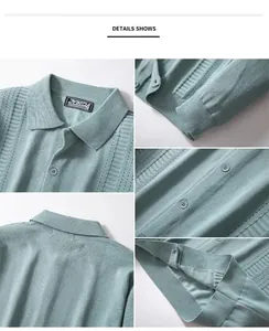 Détails du gilet en tricot vert clair pour homme avec texture travaillée et col polo