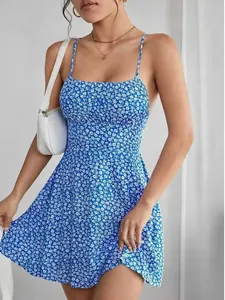 Women Sexy Backless Floral Print Spaghetti Strap Mini Dress Summer Casual Sleeveless Slim Fit A-Line Vacation Sun Dress