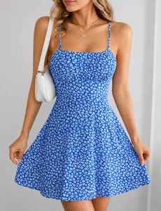 Summer floral sundress with spaghetti straps and backless design for women to wear